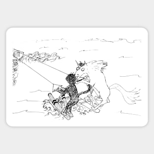 Water-skiing with Monkey and Unicorn Sticker